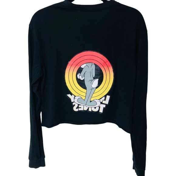 Looney Tunes Womens Crop T-Shirt Top Bugs Bunny Black Casual Clean Girl Size L - Picture 3 of 4